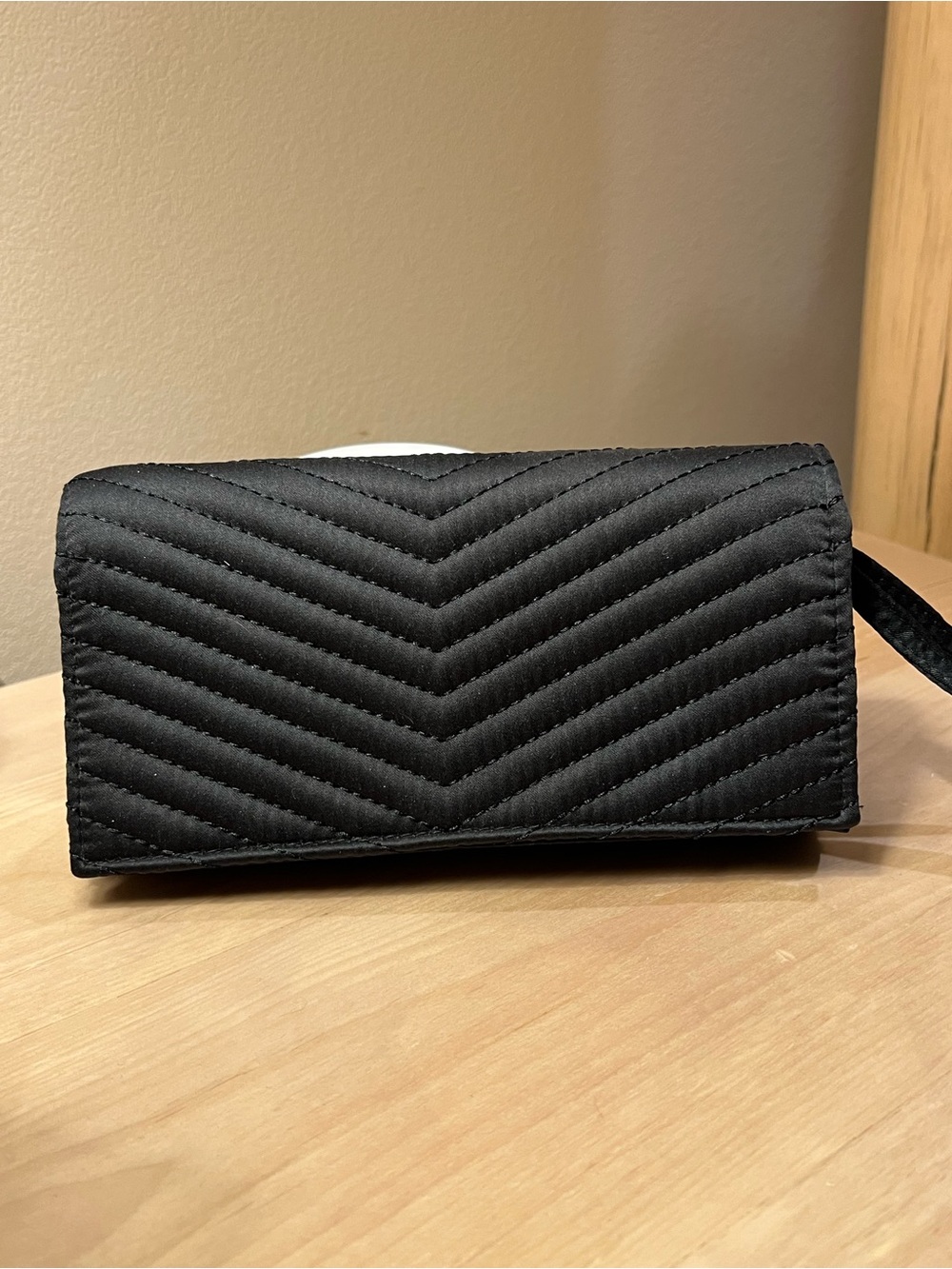 Neiman Marcus Black Quilted Chevron Wristlet Clutch